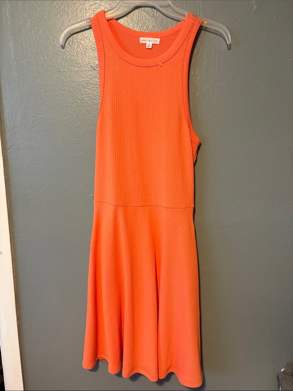 Socialite Bright Orange Ribbed Sleeveless Flare Dress
